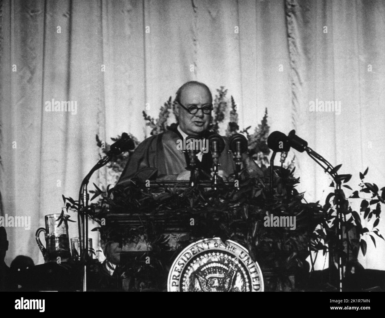 Discorso di Winston Churchill "cortina di ferro" a Fulton. Missouri Foto Stock
