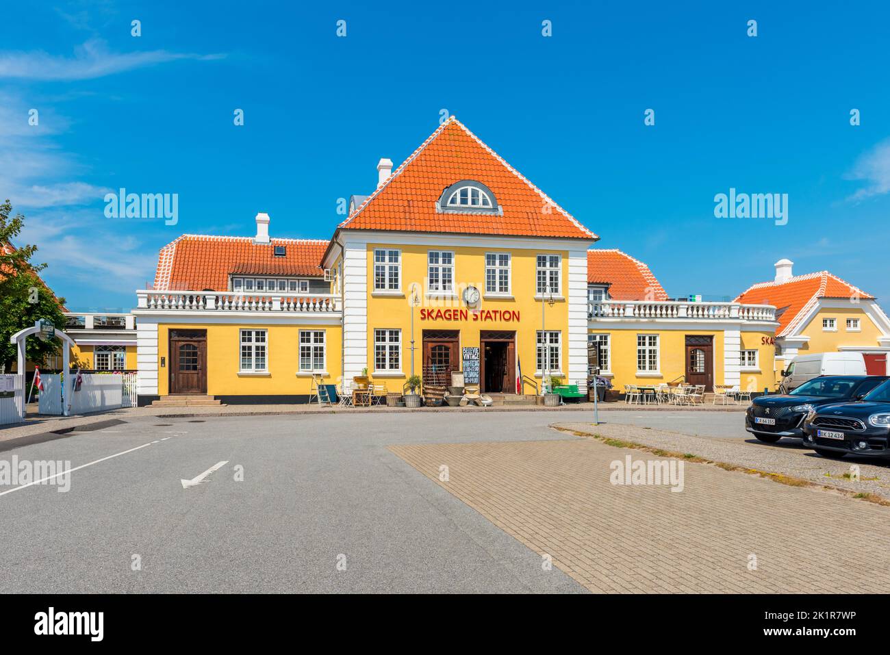 Stazione ferroviaria di Skagen a Skagen, Danimarca. È la stazione ferroviaria più a nord della Danimarca ed è stata aperta nel 1890. Foto Stock