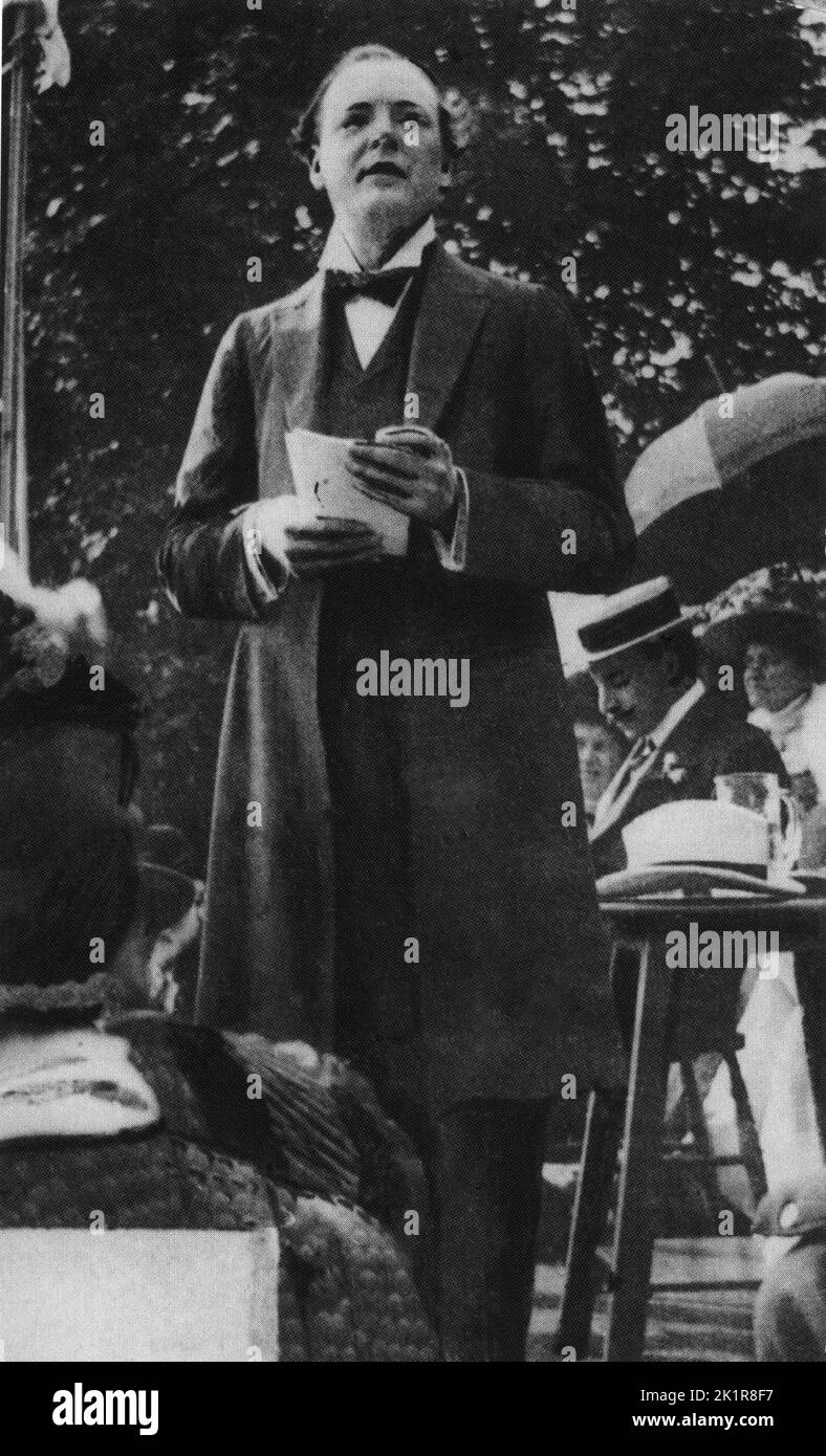 Winston Churchill a Saltburn, Yorkshire, che definisce i suoi piani di bilancio mentre presidente del consiglio di amministrazione del commercio. 1909 Foto Stock