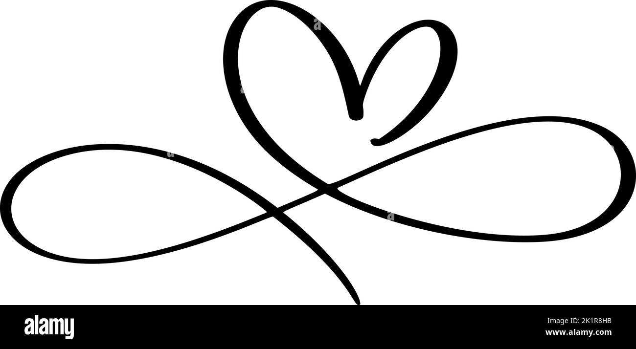 Logo Love Vector Heart in segno di infinito. Firma su cartolina a San Valentino, stampa di nozze. calligrafia e scritta illustrazione isolato su un Illustrazione Vettoriale