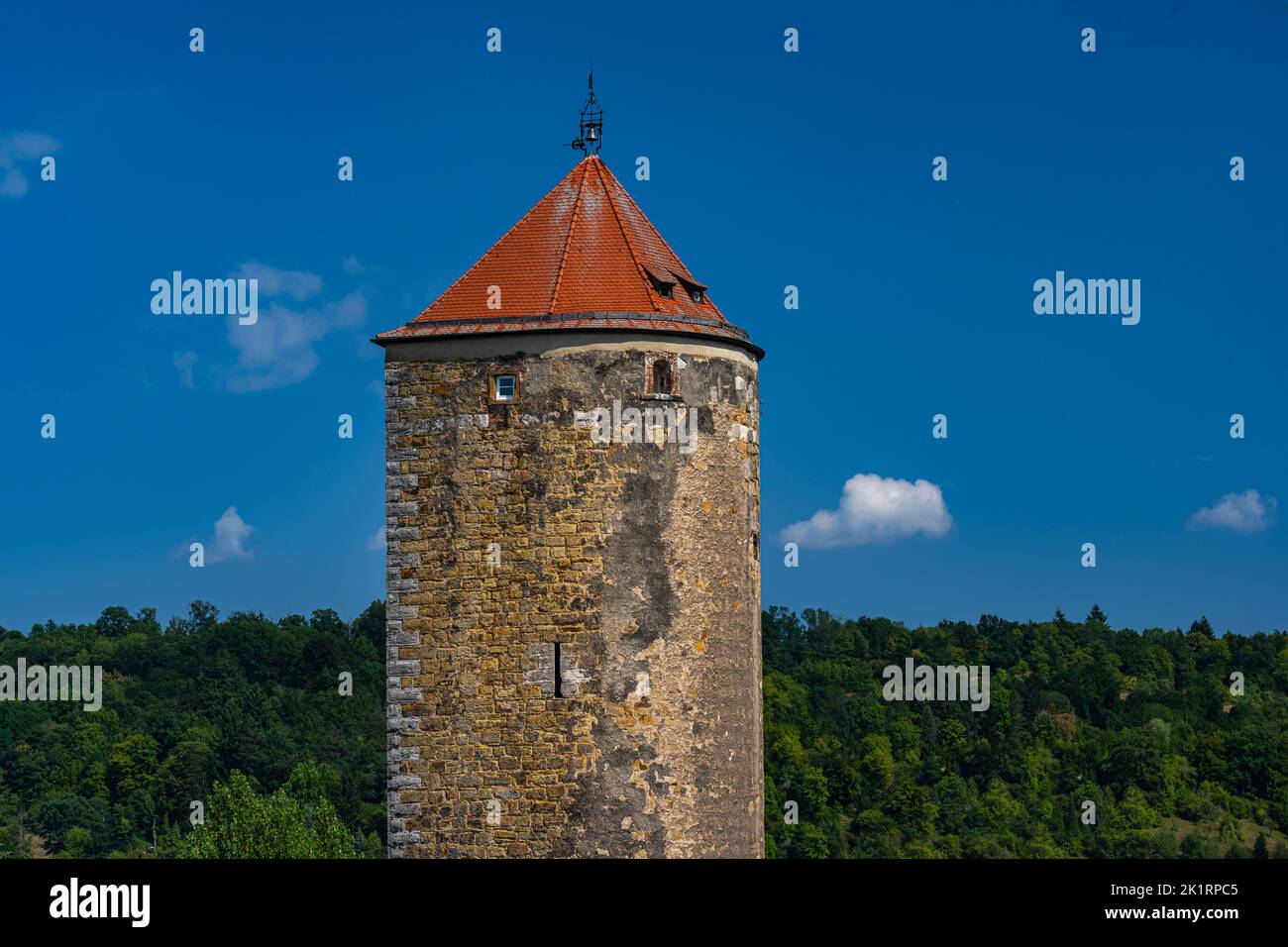 Torre del Re (Königsturm) fortificazione delle mura della città vecchia, Schwäbisch Gmünd, Baden Württemberg, Germania Foto Stock