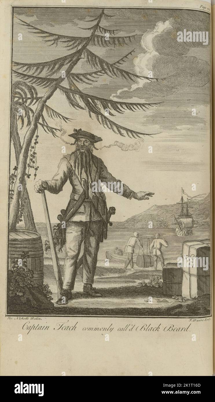 Ritratto del pirata Edward Teach, noto come Blackbeard. Museo: COLLEZIONE PRIVATA. Autore: JAMES BASIRE. Foto Stock