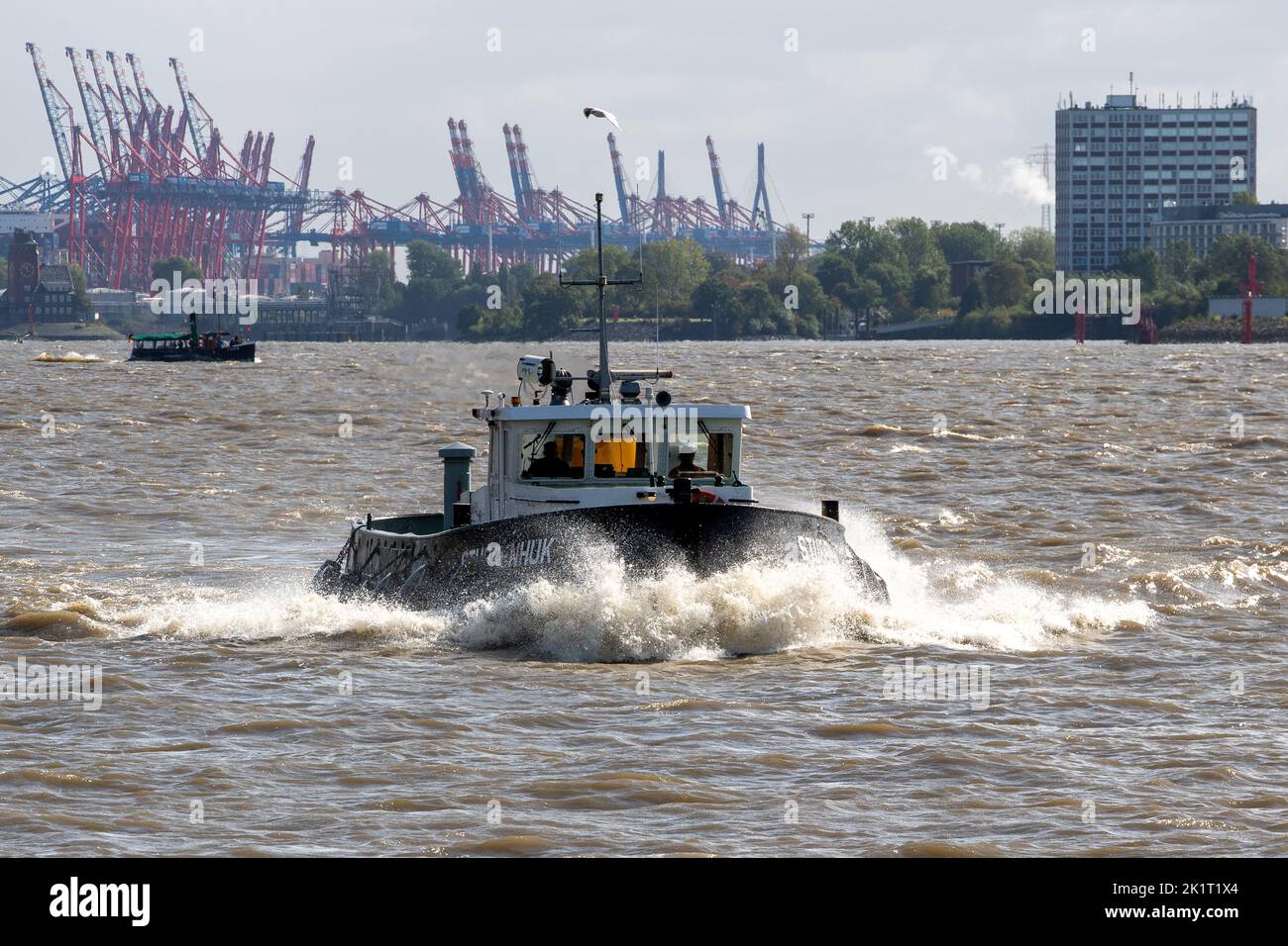 Barkasse, Amburgo, Hafen, Porto, 833. Hafengeburtstag, anniversario, Schiffe, nave, Elba, Wasser, Fluss, fiume, Foto Stock