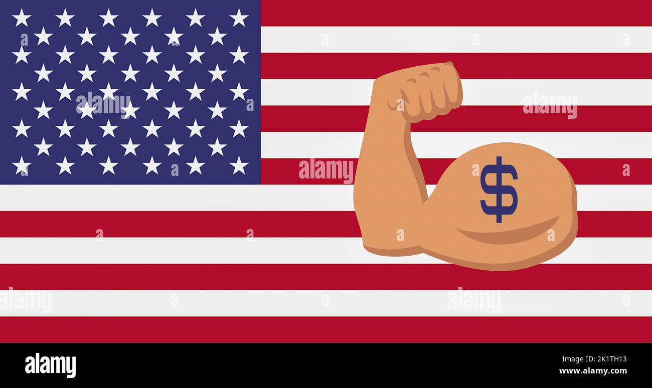 Concetto del dollaro forte. Economia degli Stati Uniti, valuta americana della bandiera... concetto Foto Stock