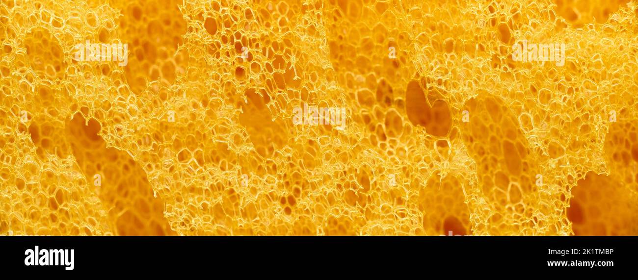 striscione di spugna di gomma schiuma poliuretanica gialla macro Foto Stock