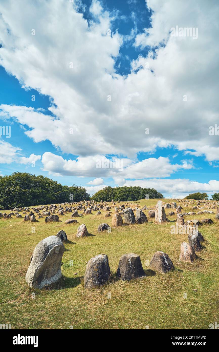 Cimitero vichingo nel nord della Danimarca - Lindholm Hoje. Foto di alta qualità Foto Stock