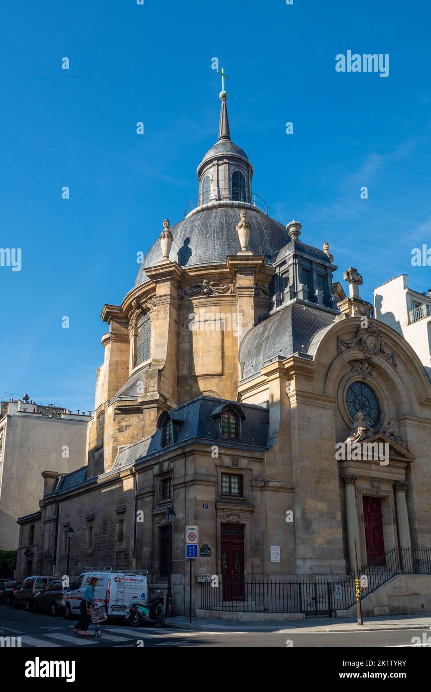 Parigi, Francia - 30 agosto 2019 : precedentemente il Temple du Marais era la chiesa del convento della Visitazione Sainte-Marie, costruita nel quartiere di Marais ne Foto Stock