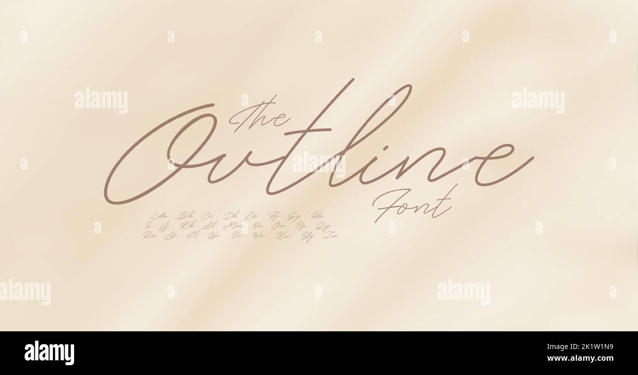 Alfabeto scritto a mano dello script dei font. Semplici lettere da disegno a penna, set di lettere curvive. Moderno logo in neon, scritta per matrimoni, elegante titolo Illustrazione Vettoriale
