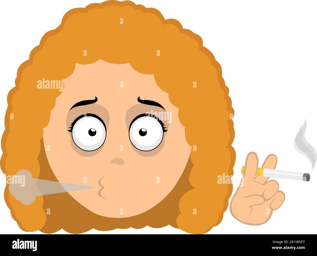 Illustrazione vettoriale di una donna cartoon faccia fumare una sigaretta Illustrazione Vettoriale