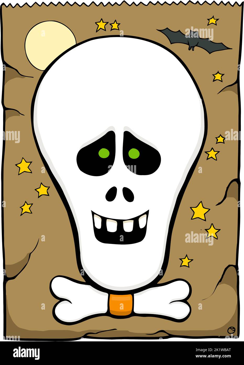 faccia scheletro cartoon su un sacchetto di carta Illustrazione Vettoriale