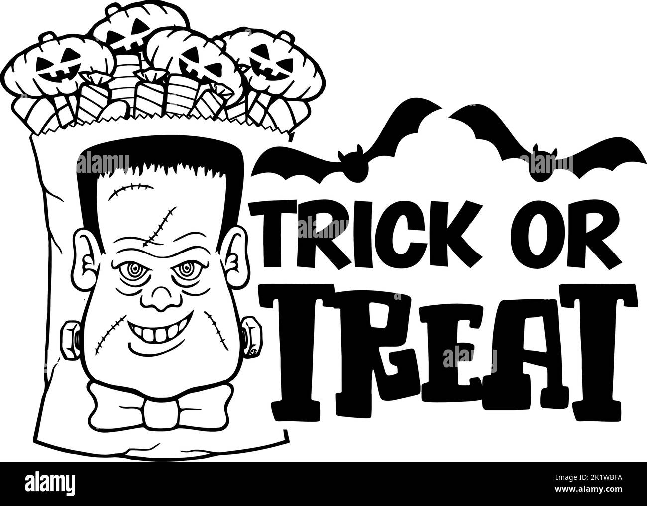 trucco o trattare il design con la faccia di frankenstein Illustrazione Vettoriale