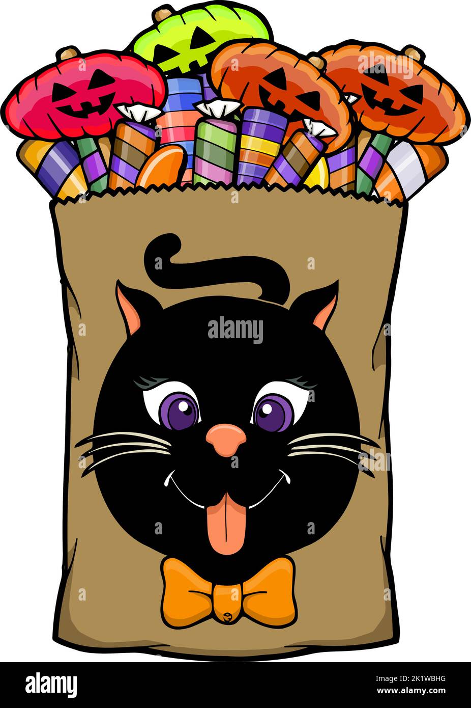 sacco pieno di caramelle con la faccia di un ca. nero Illustrazione Vettoriale