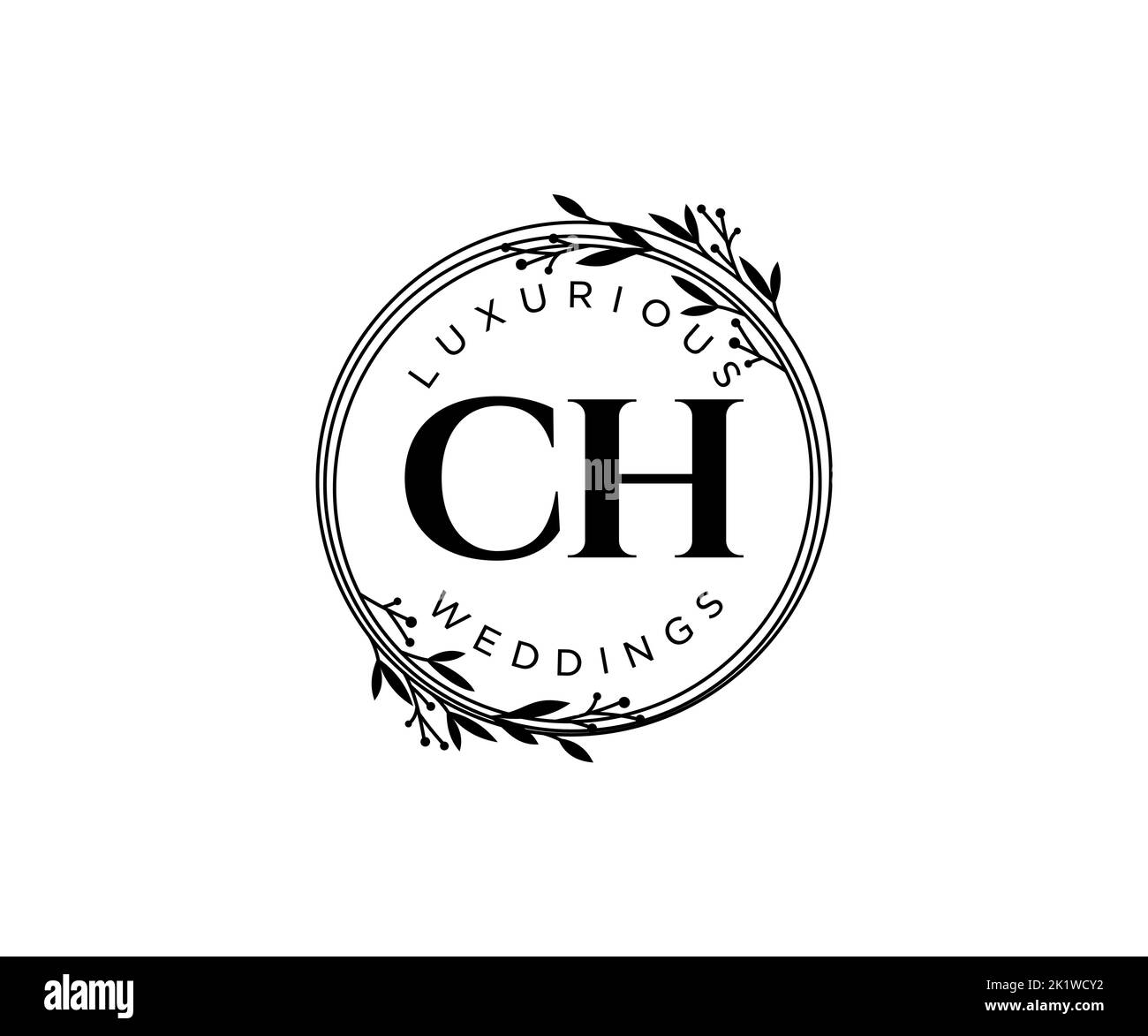 CH iniziali lettera Wedding monogramma modello loghi, disegnata a mano moderno minimalista e modelli floreali per le carte di invito, Salva la data, elegante Illustrazione Vettoriale