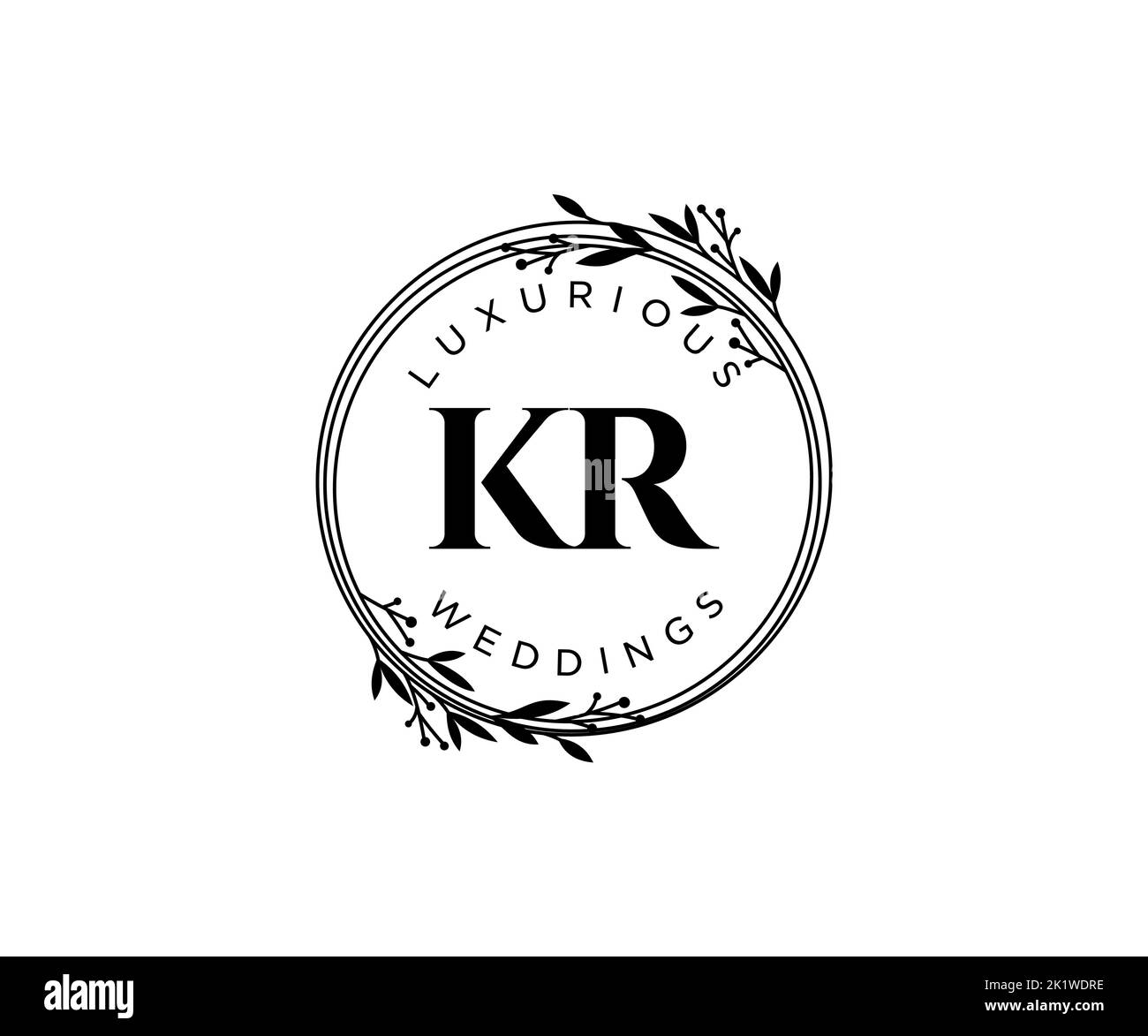 KR iniziali lettera Wedding monogramma modello loghi, disegnati a mano moderno minimalista e modelli floreali per carte di invito, Salva la data, elegante Illustrazione Vettoriale