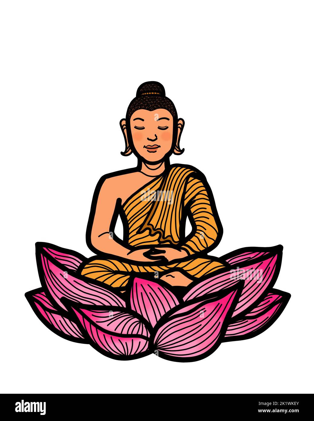 Gautama Buddha seduto in loto posa meditare. Meditazione buddista pratica per l'illuminazione, la consapevolezza, la pace, l'armonia e la spiritualità. Foto Stock
