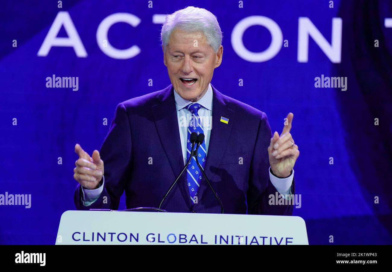 09/20/2022 New York City, Presidente di New York William Jefferson Clinton, Bill Clinton, Presidente Clinton durante la 2022 Clinton Global Initiative tenutasi all'Hilton Midtown martedì 20 settembre 2022 a New York City. Foto di Jennifer Graylock-Alamy News 917-519-7666 Foto Stock