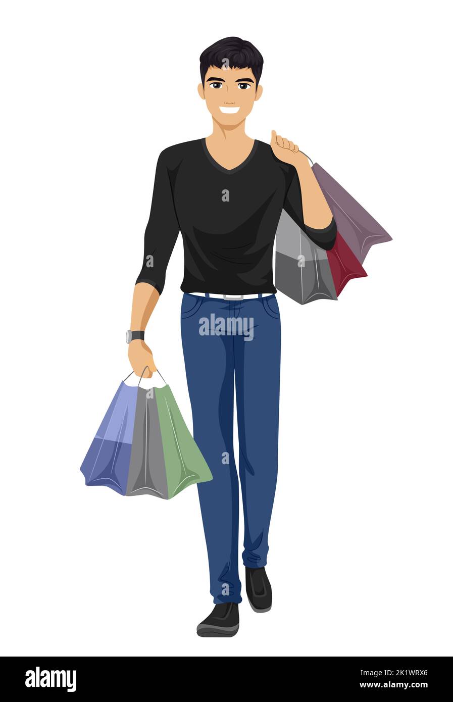 Illustrazione del ragazzo dell'Asia sudorientale dell'adolescente che trasporta le borse di shopping Foto Stock