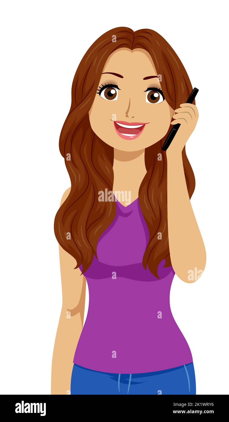 Illustrazione di ragazza teen ispanica che chiama qualcuno attraverso il telefono cellulare Foto Stock