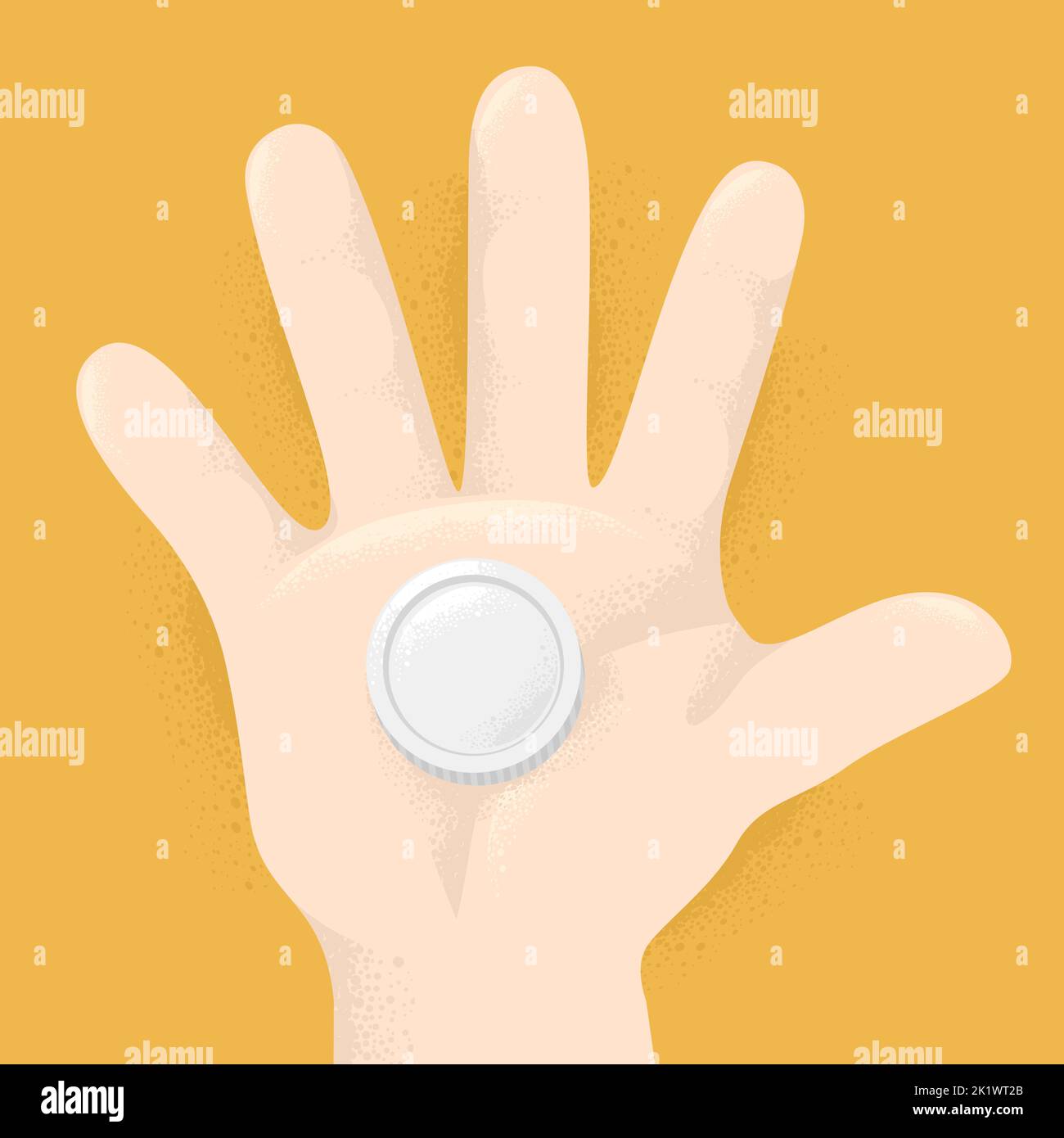 Illustrazione di una mano di un Kid con una moneta d'Argento Foto Stock