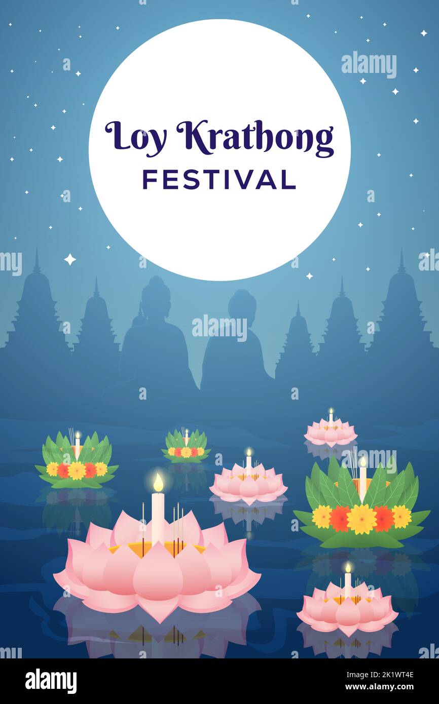 Illustrazione del poster del banner verticale del festival Loy Krathong Illustrazione Vettoriale