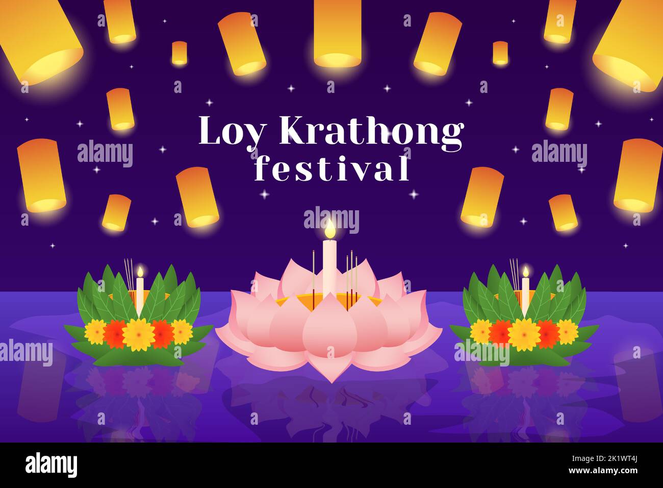 Gradient Loy Krathong festival banner illustrazione design Illustrazione Vettoriale