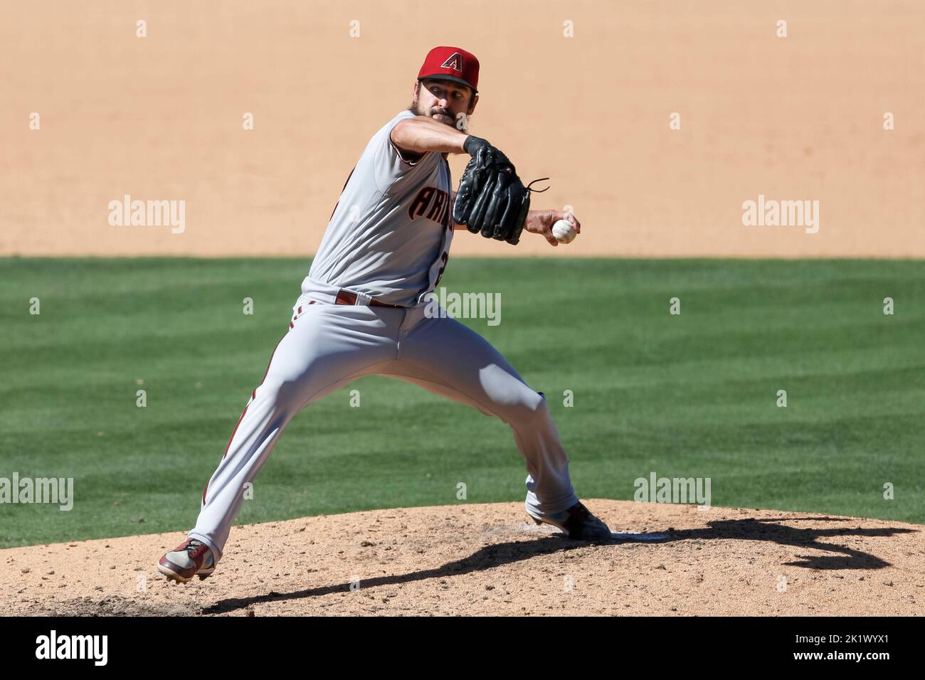 Arizona Diamondbacks rilievo caraffa Caleb Smith (22) passi al piatto durante una partita di stagione regolare MLB contro i Los Angeles Dodgers, Martedì, Foto Stock