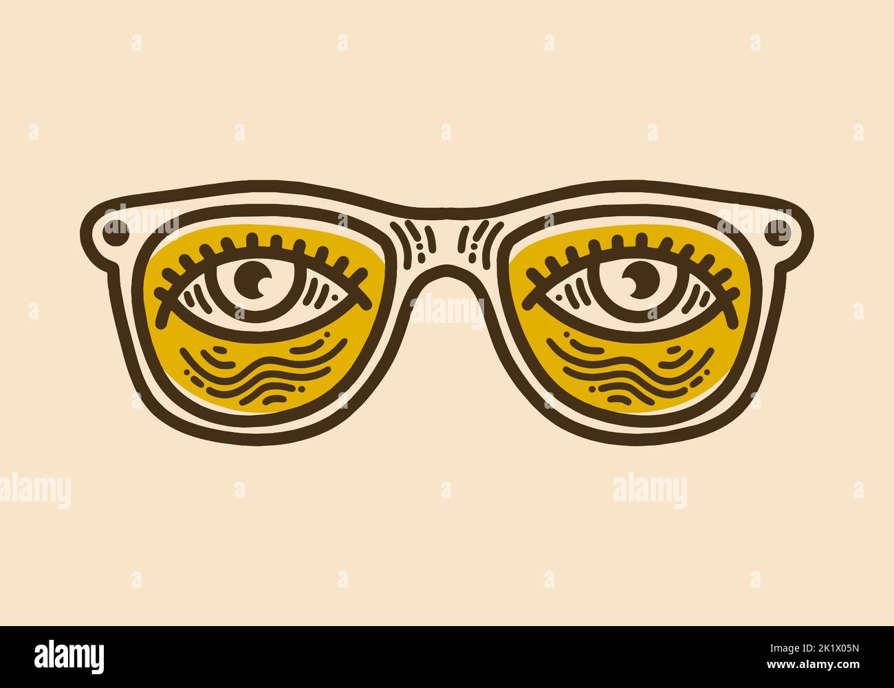 occhiali con due occhi volanti design d'arte vintage retrò Illustrazione Vettoriale