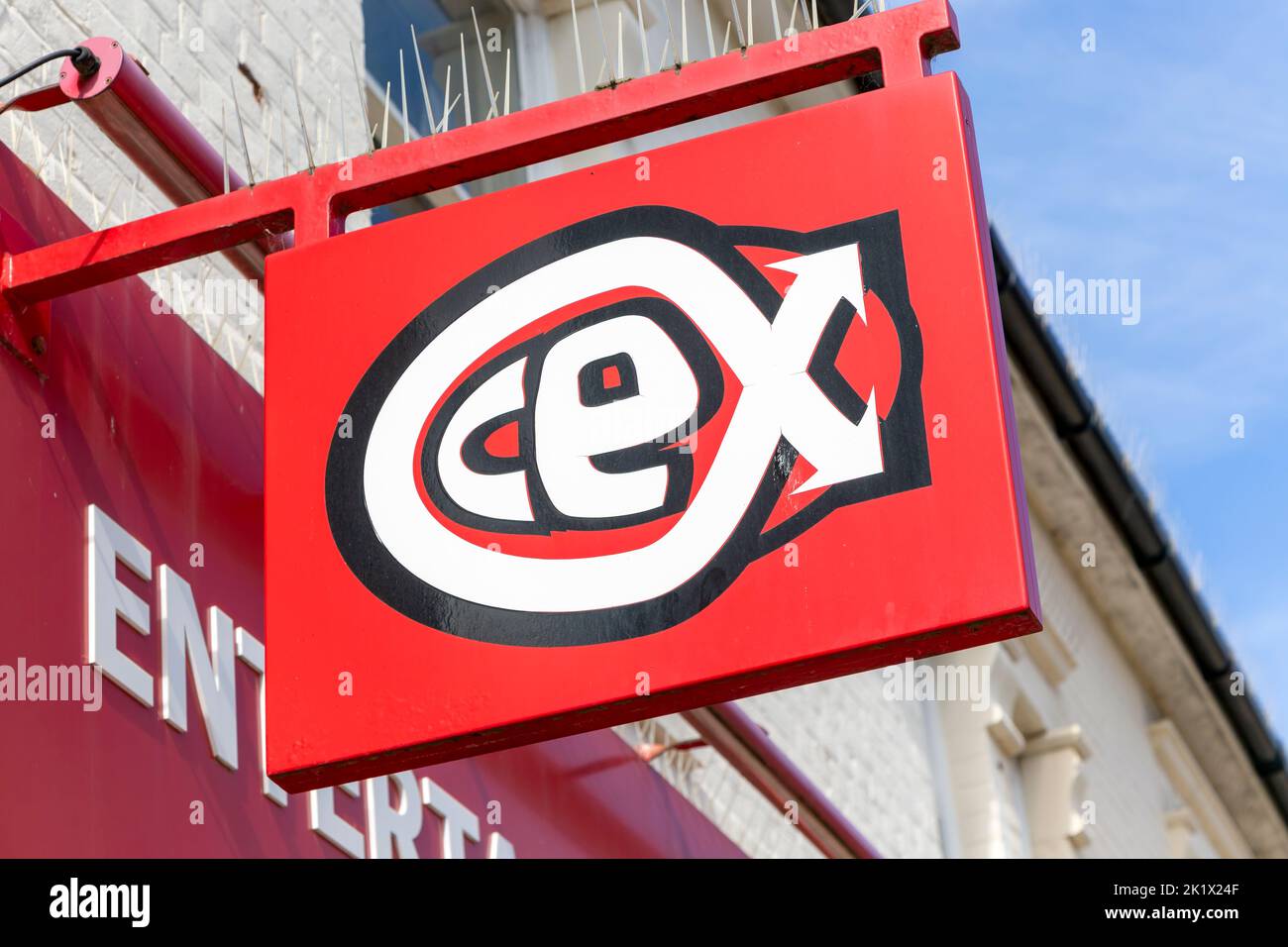CEX Ltd Entertainment Exchange segno shopfront, Felixstowe, Suffolk, Inghilterra, Regno Unito Foto Stock