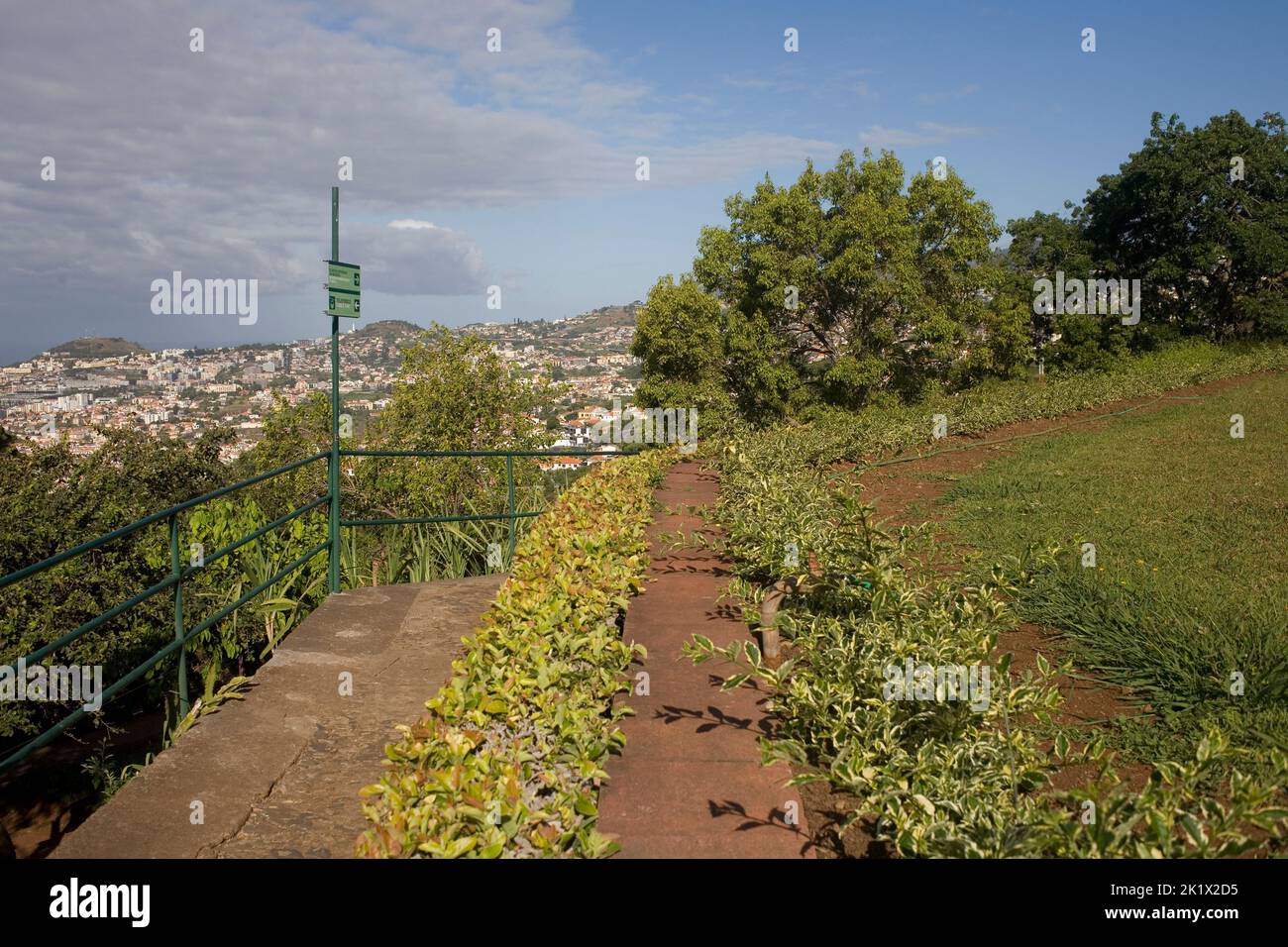 Ammira l'ovest al mattino dal giardino botanico di Funchal Madeira Foto Stock