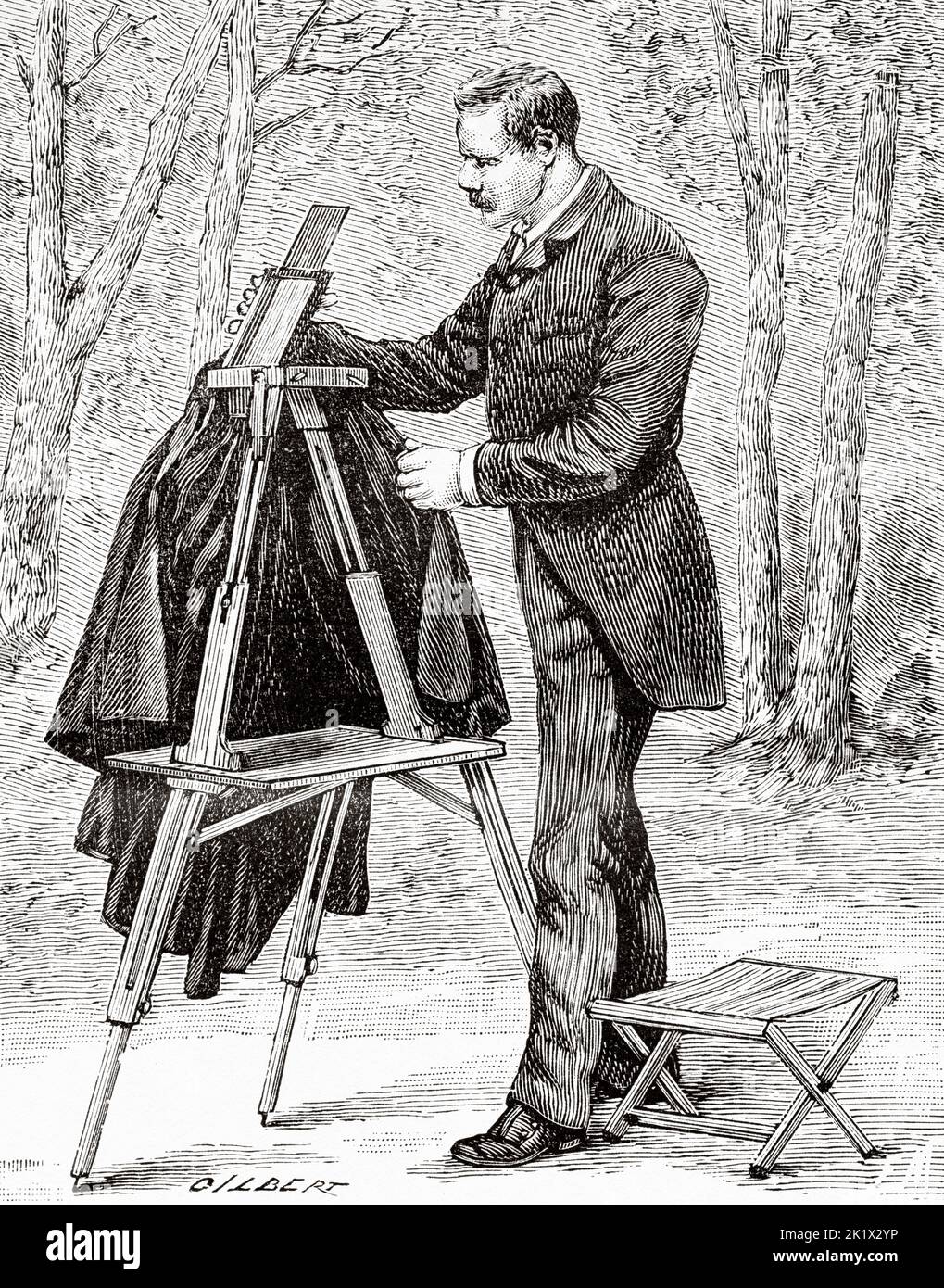 Camera oscura portatile della fine del 19th ° secolo. Vecchio 19th ° secolo illustrazione incisa da la natura 1890 Foto Stock Camera oscura portatile della fine del 19th ° secolo. Vecchio 19th ° secolo illustrazione incisa da la natura 1890 Foto Stock