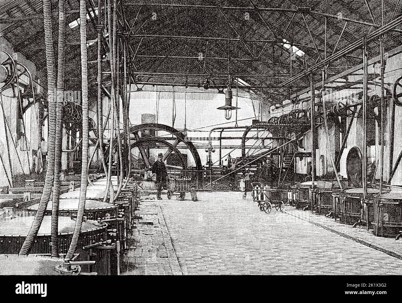 Installazione di attrezzature per la raffinazione dello zucchero del sistema Viven H presso la raffineria Barbery, Oise, Francia. Vecchio 19th ° secolo illustrazione incisa da la natura 1890 Foto Stock