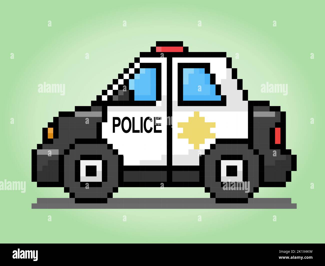 pixel di auto di polizia a 8 bit. Per le risorse di gioco e i modelli Cross Stitch nelle illustrazioni vettoriali. Illustrazione Vettoriale
