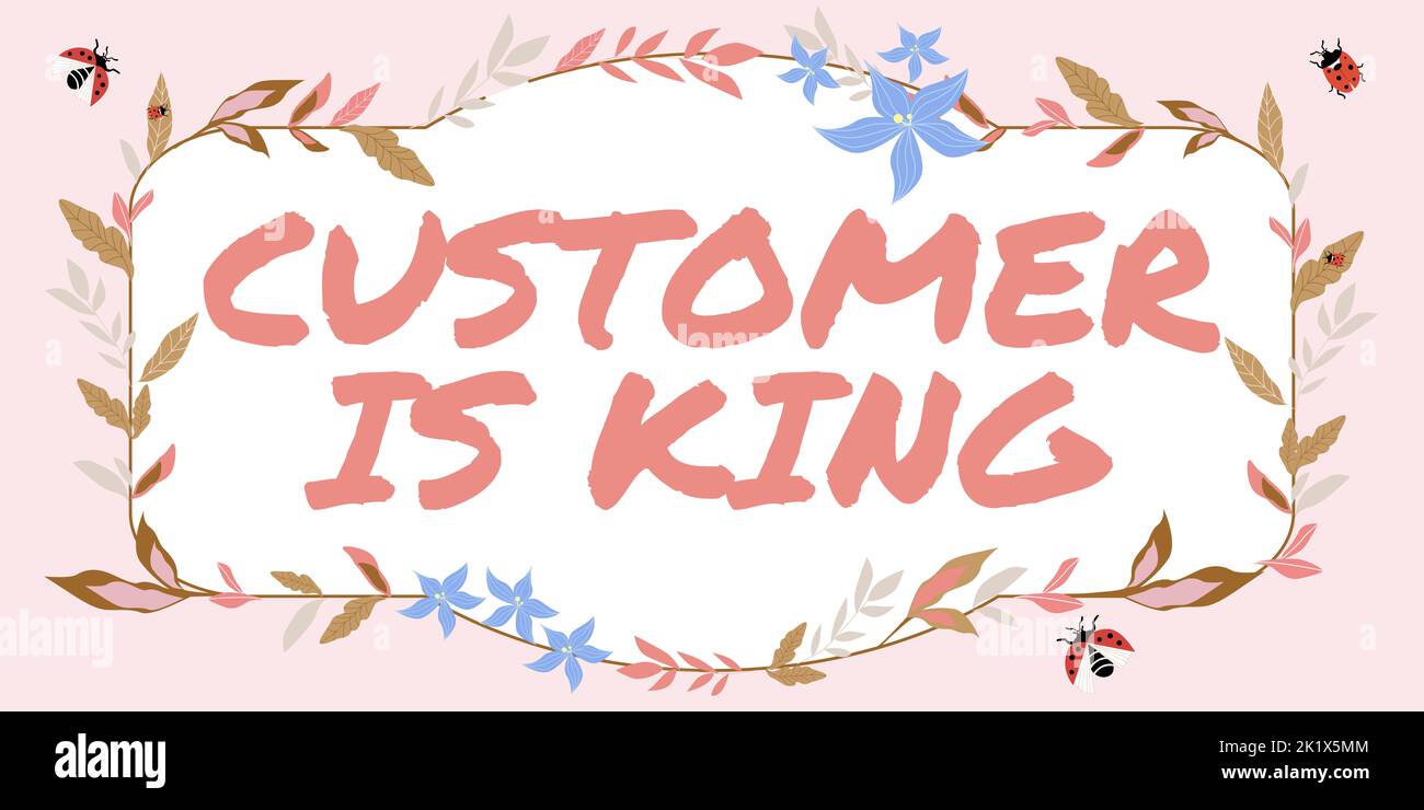 Il cliente che mostra la segnaletica è KingServe attento e risponde adeguatamente alle esigenze con urgenza. Concetto che significa servire attentamente e correttamente consegnare il Foto Stock