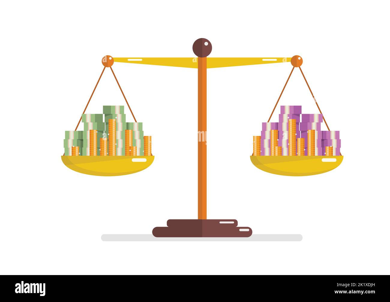 Confronto tra due valute su scala di saldo. Concetto di scambio commerciale. Illustrazione vettoriale Illustrazione Vettoriale