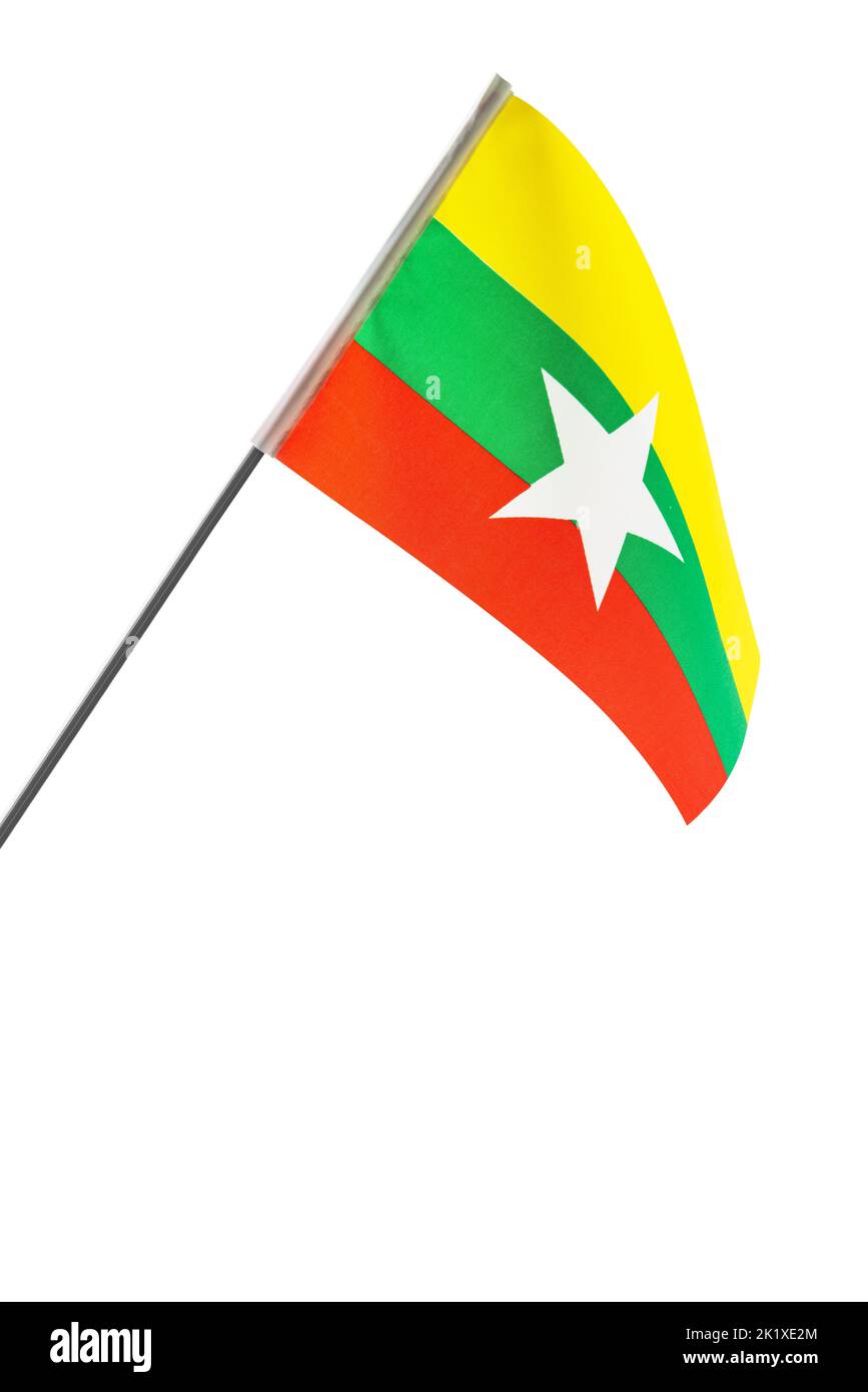 Bandiera nazionale del Myanmar isolata su sfondo bianco Foto Stock
