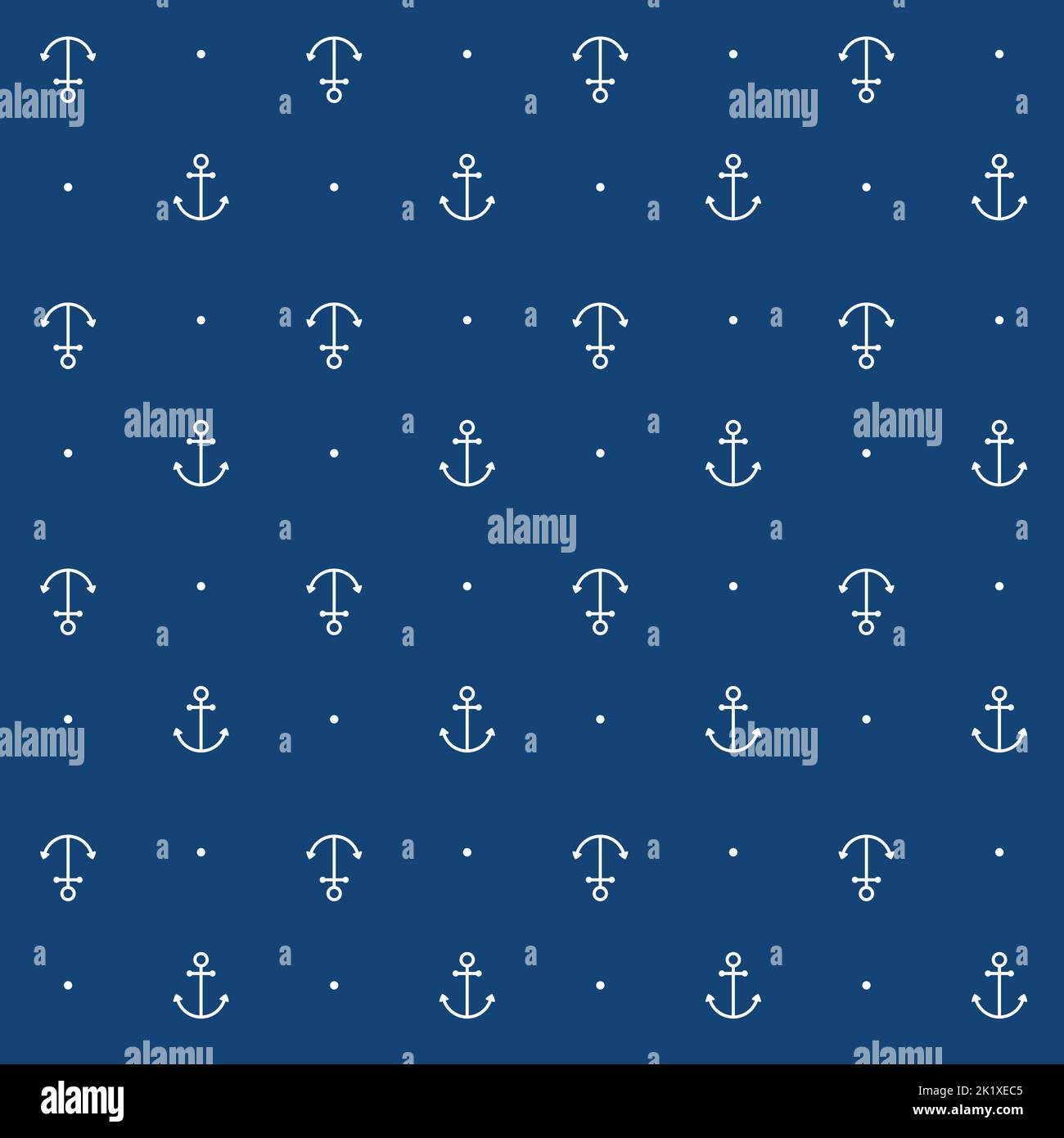 Motivo nautico vettoriale senza cuciture con ancoraggi e punti su sfondo blu Illustrazione Vettoriale