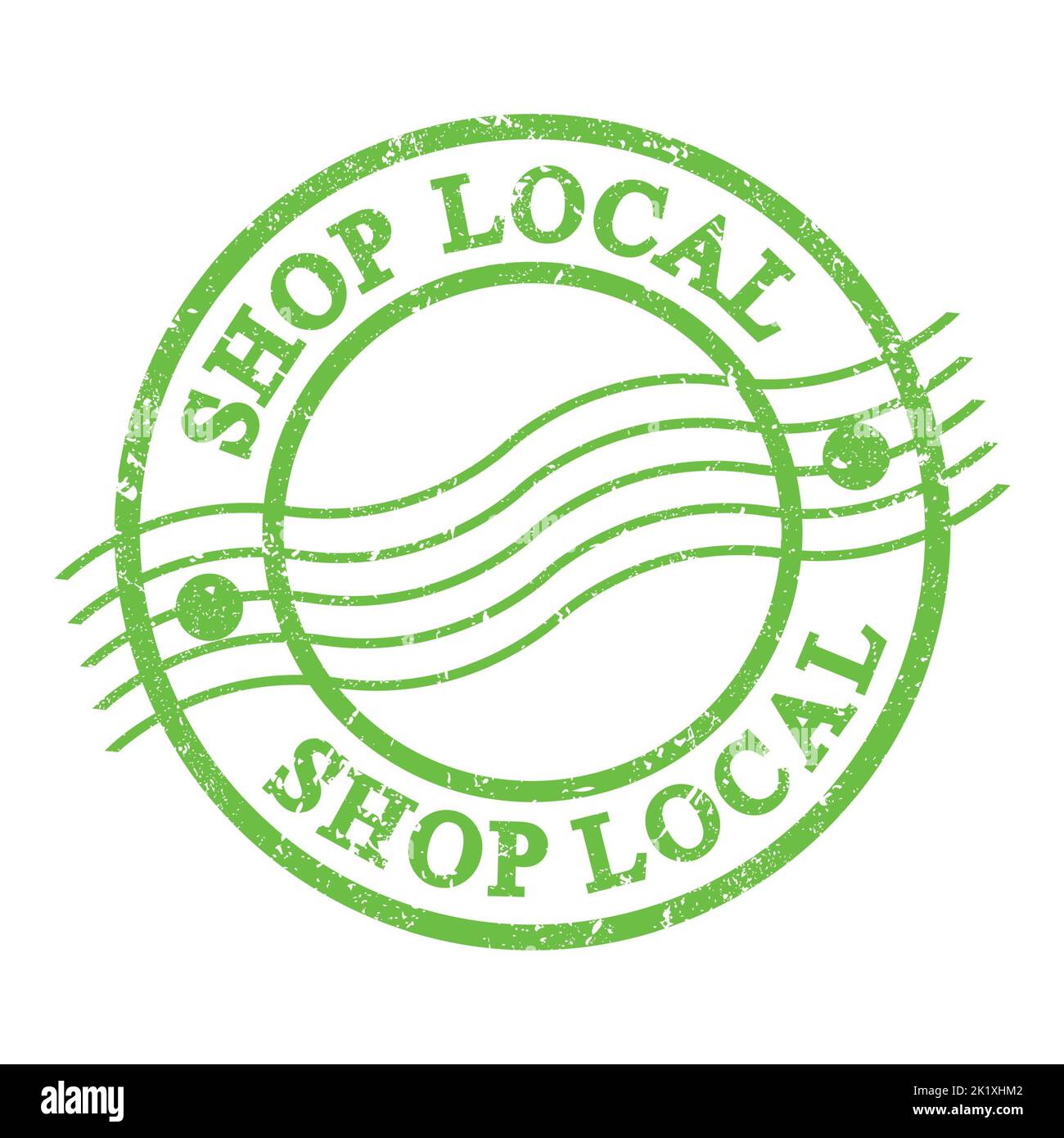 NEGOZIO LOCALE, testo scritto su grungy verde timbro postale. Foto Stock