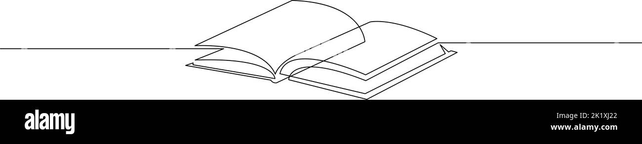 Aprire il disegno a una linea continua del libro. Disegno vettoriale a tema didattico Illustrazione Vettoriale