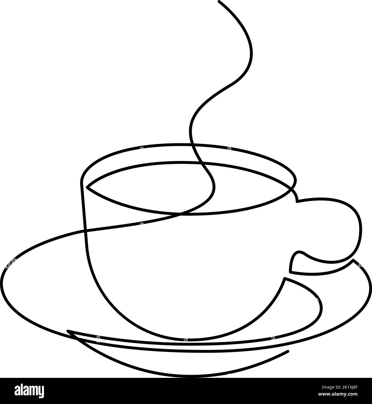 Disegno a linea continua di una tazza di caffè con vapore. Illustrazione vettoriale Illustrazione Vettoriale