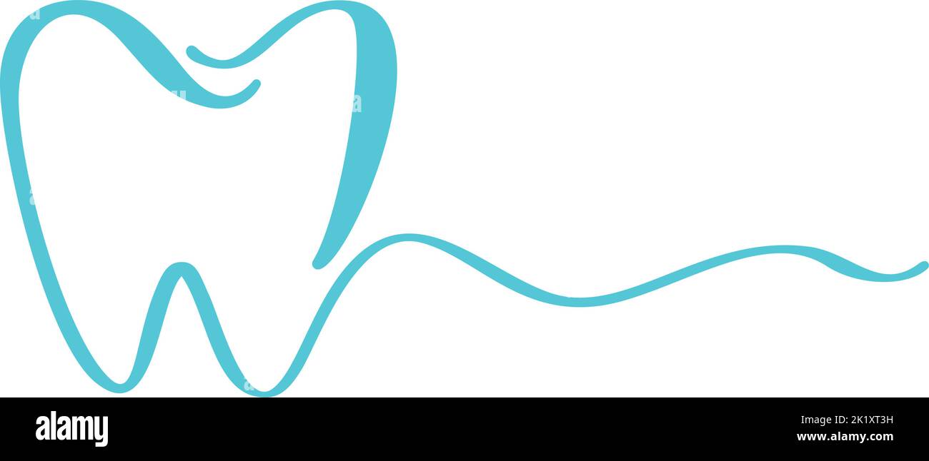 Icona e riga con il logo Blue Tooth per il testo del modello di disegno per odontoiatria o stomatologia. Simbolo dente contorno linea nera isolato dal vettore per Illustrazione Vettoriale
