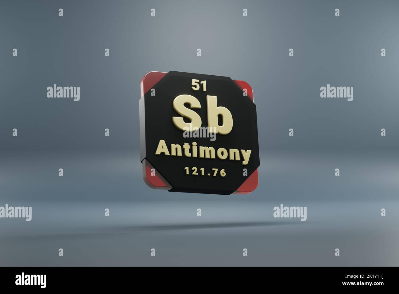 Belle illustrazioni astratte in piedi nero e rosso antimonio elemento della tavola periodica. Design moderno con elementi dorati, 3D ore di rendering illu Foto Stock