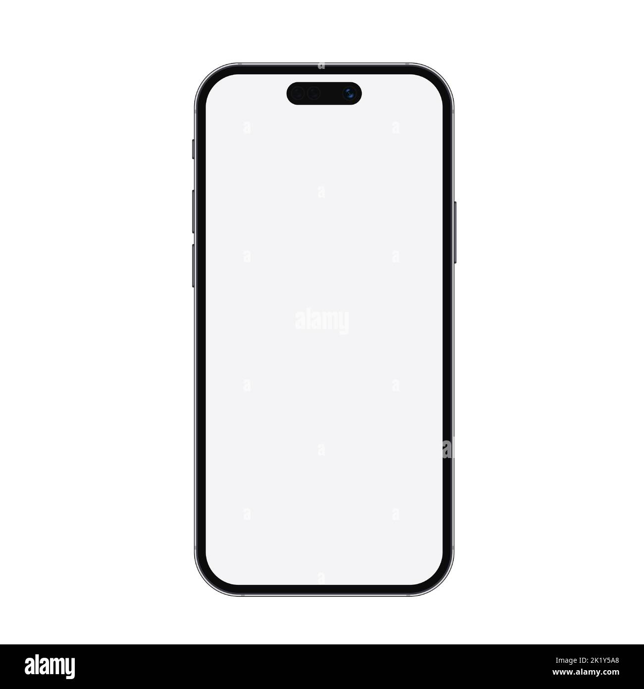 Un mockup telefonico realistico per qualsiasi illustrazione vettoriale di progetto. Nuova versione trendy di nero sottile cornice dinamica isola display smartphone con schermo bianco vuoto. Illustrazione Vettoriale