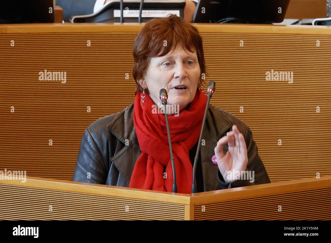 Alice Bernard del PTB ha illustrato durante una sessione plenaria del Parlamento vallone a Namur, mercoledì 21 settembre 2022. FOTO DI BELGA BRUNO FAHY Foto Stock