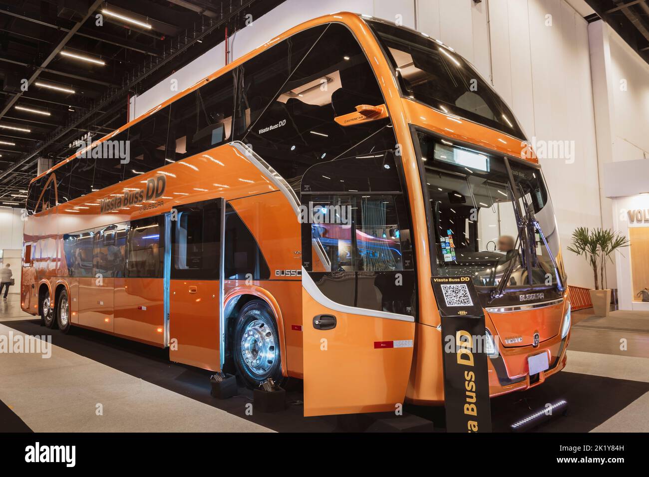 Autobus Visti Buss DD Busscar Volvo B420R, tenutosi nella città di São Paulo. Foto Stock