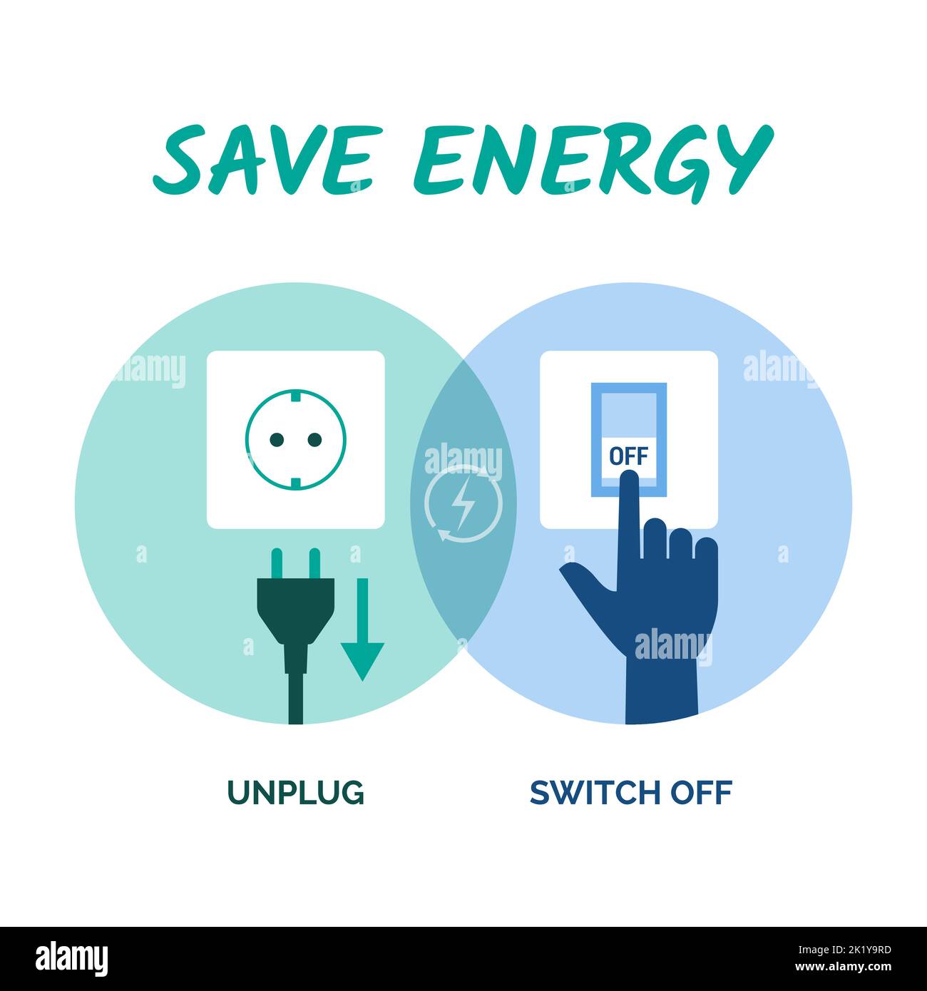Suggerimenti per il risparmio energetico: Scollegate gli apparecchi quando non vengono utilizzati e spegnete le luci Illustrazione Vettoriale
