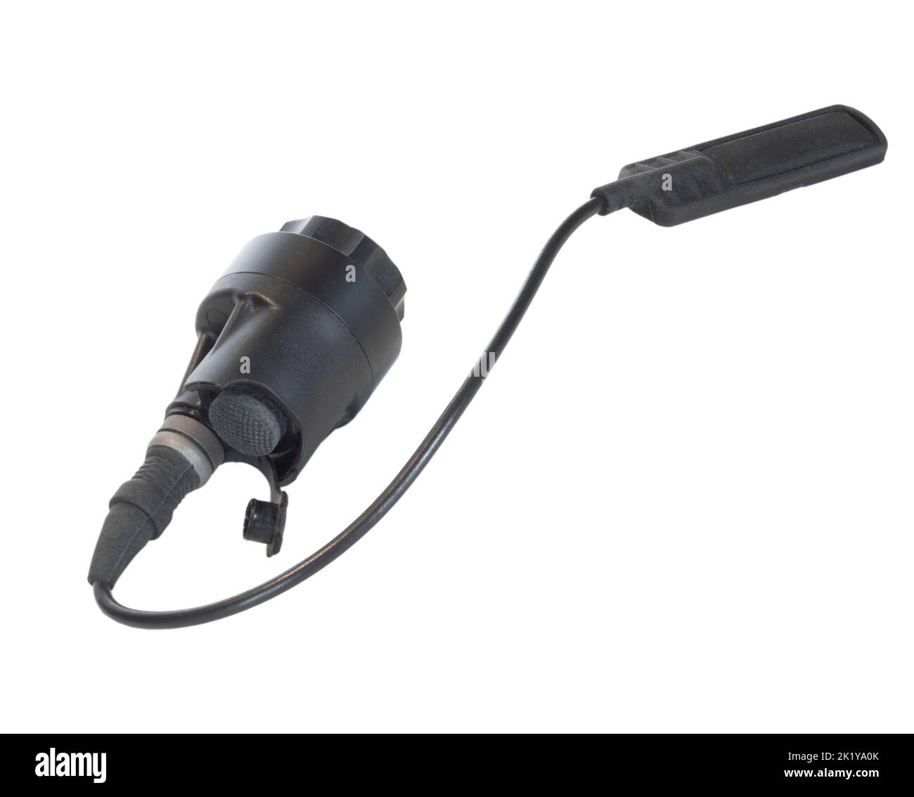 Cappuccio di coda e cuscinetto a pressione per accendere un'arma isolata su bianco Foto Stock
