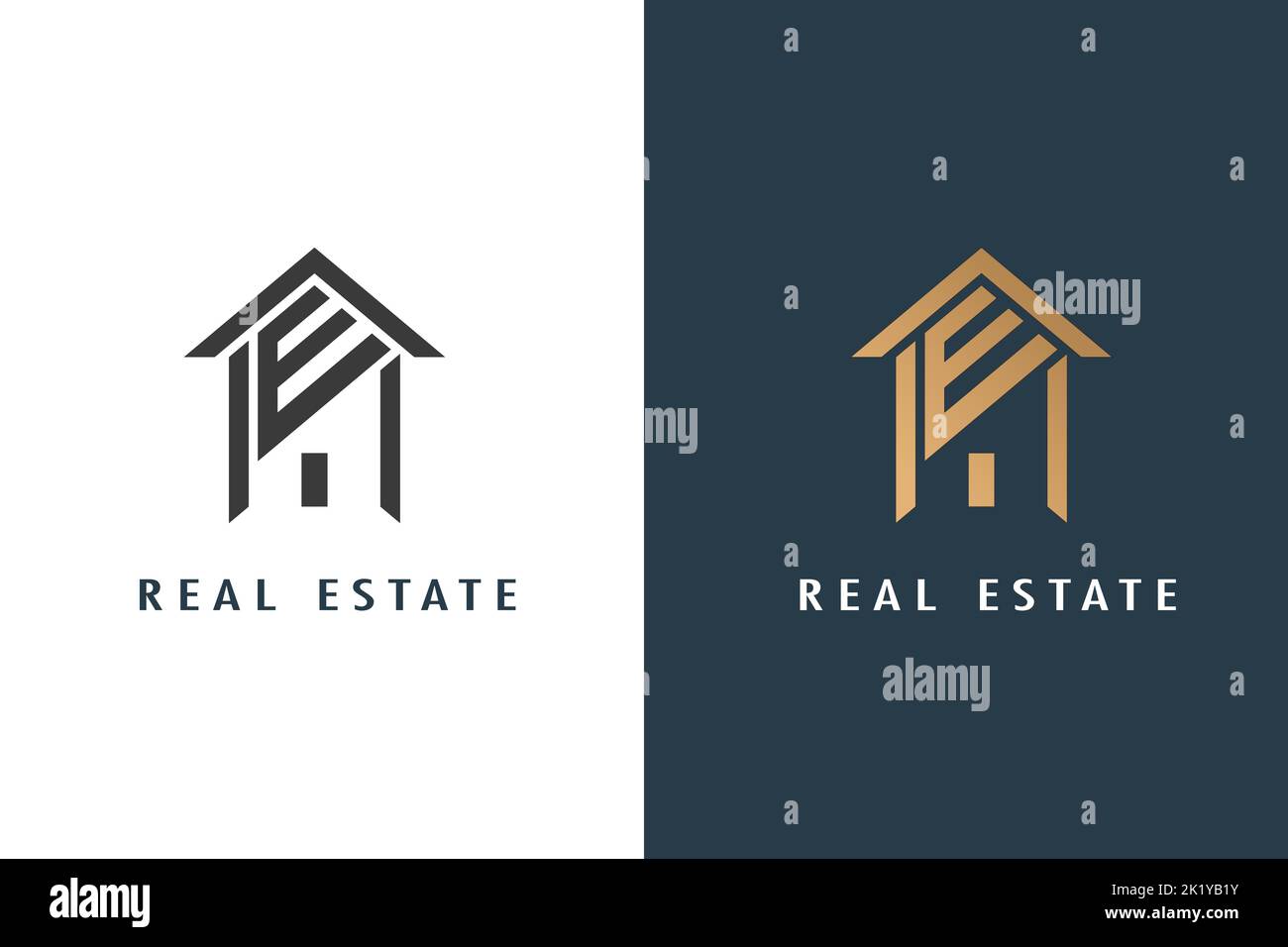 Logo della casa e concetto di lettera iniziale utilizzabile per il bene immobile, la costruzione, l'architettura Copia spazio piatto colore blu Design modello Illustrazione Vettoriale