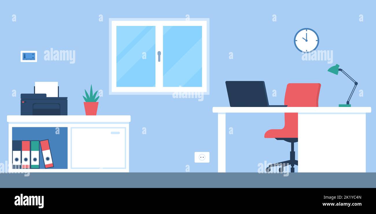 Interni moderni per l'ufficio domestico con laptop e accessori Illustrazione Vettoriale