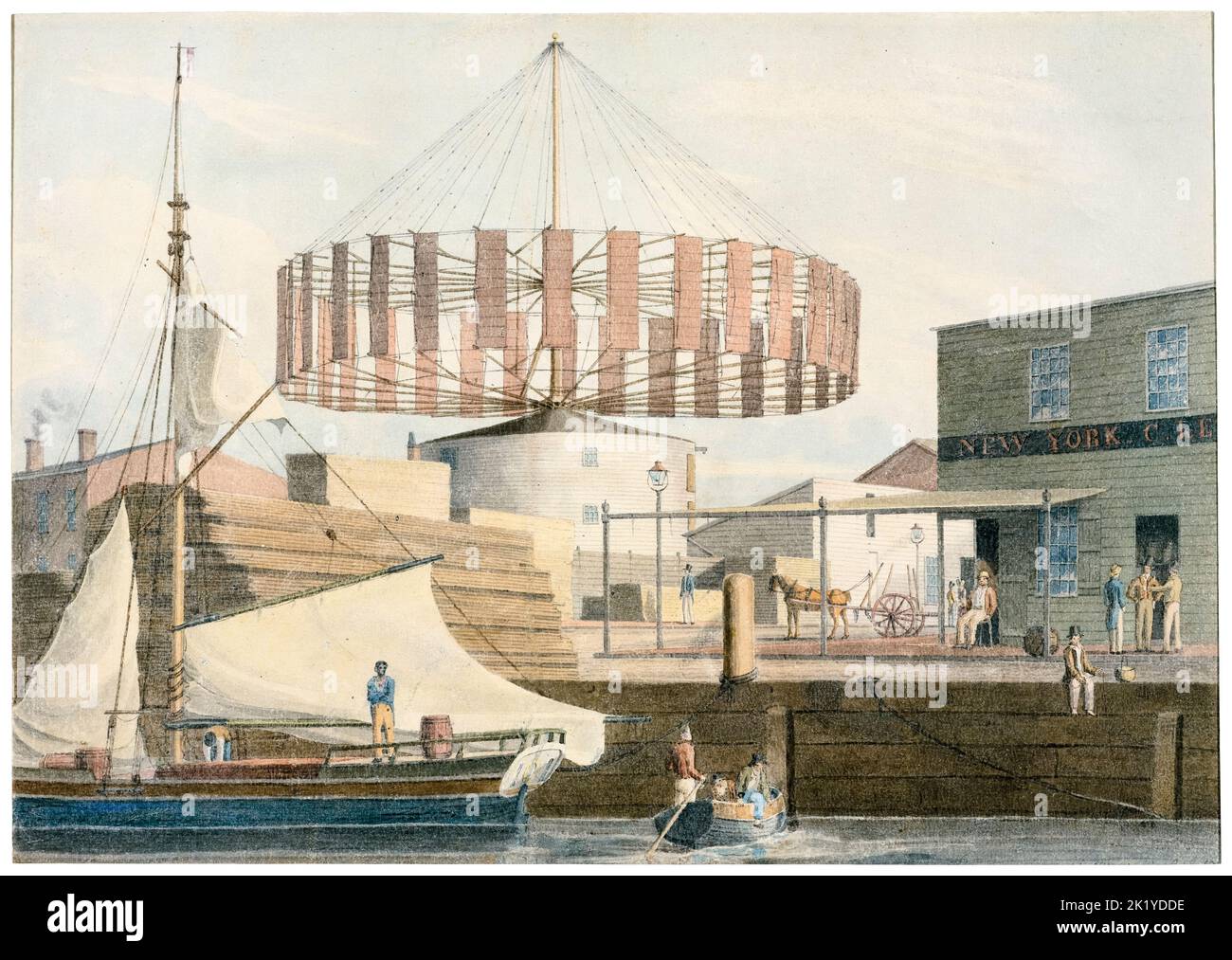 Circular Mill, King Street, New York, acquerello dipinto da John William Hill, 1830 Foto Stock