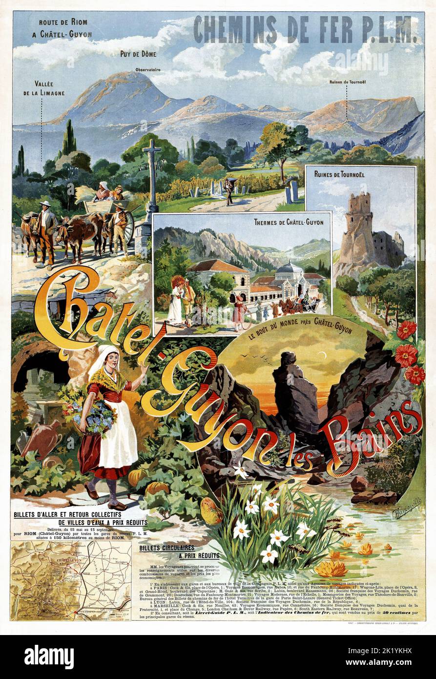 Tanconville - poster di viaggio di antiquariato Tanconville - Chemins de fer PLM. Châtel-Guyon-les-Bains - poster ferroviario. Foto Stock